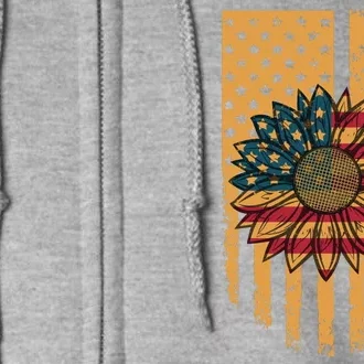 Distressed USA American Flag Sunflower Full Zip Hoodie