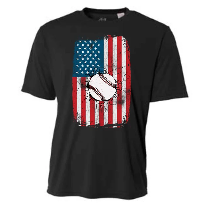 Distressed USA American Flag Baseball Cooling Performance Crew T-Shirt