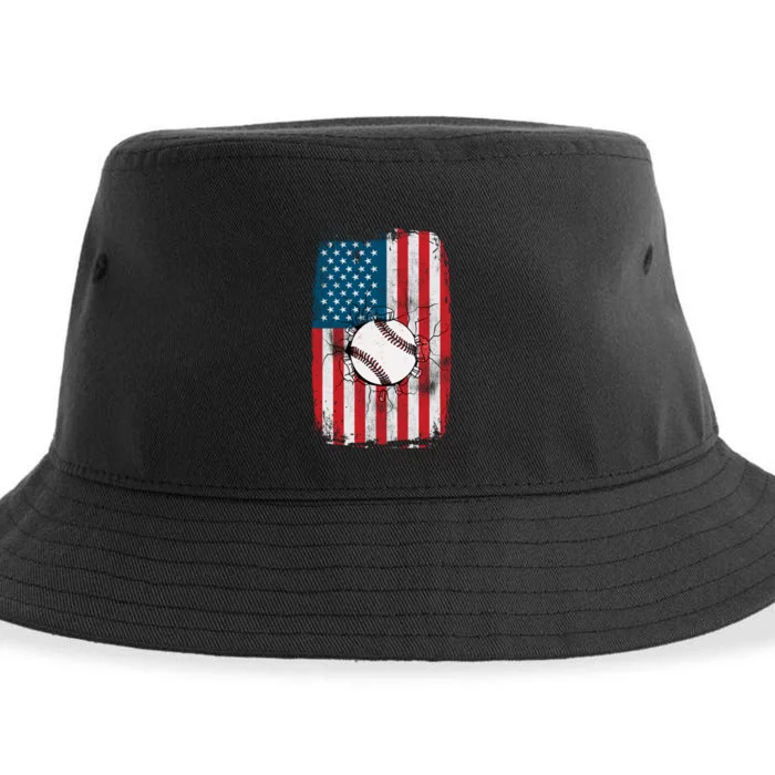 Distressed USA American Flag Baseball Sustainable Bucket Hat