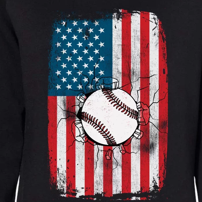 Distressed USA American Flag Baseball Womens California Wash Sweatshirt