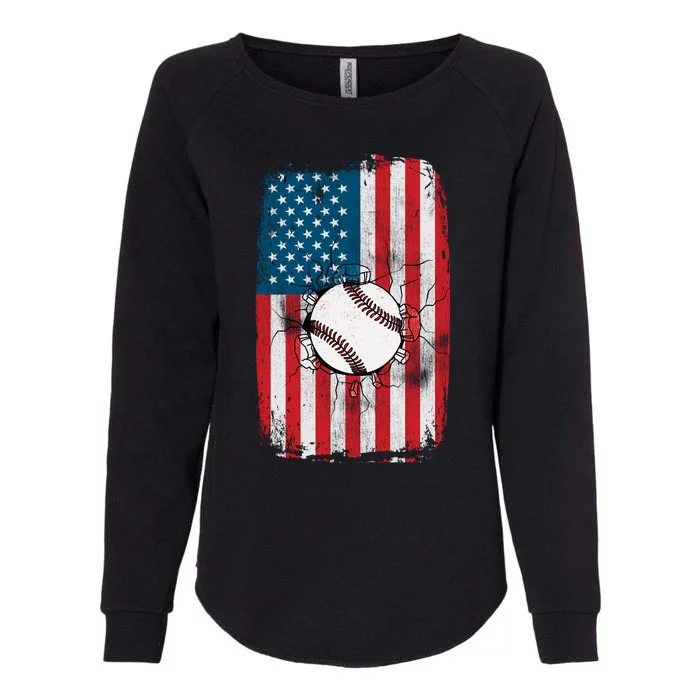 Distressed USA American Flag Baseball Womens California Wash Sweatshirt