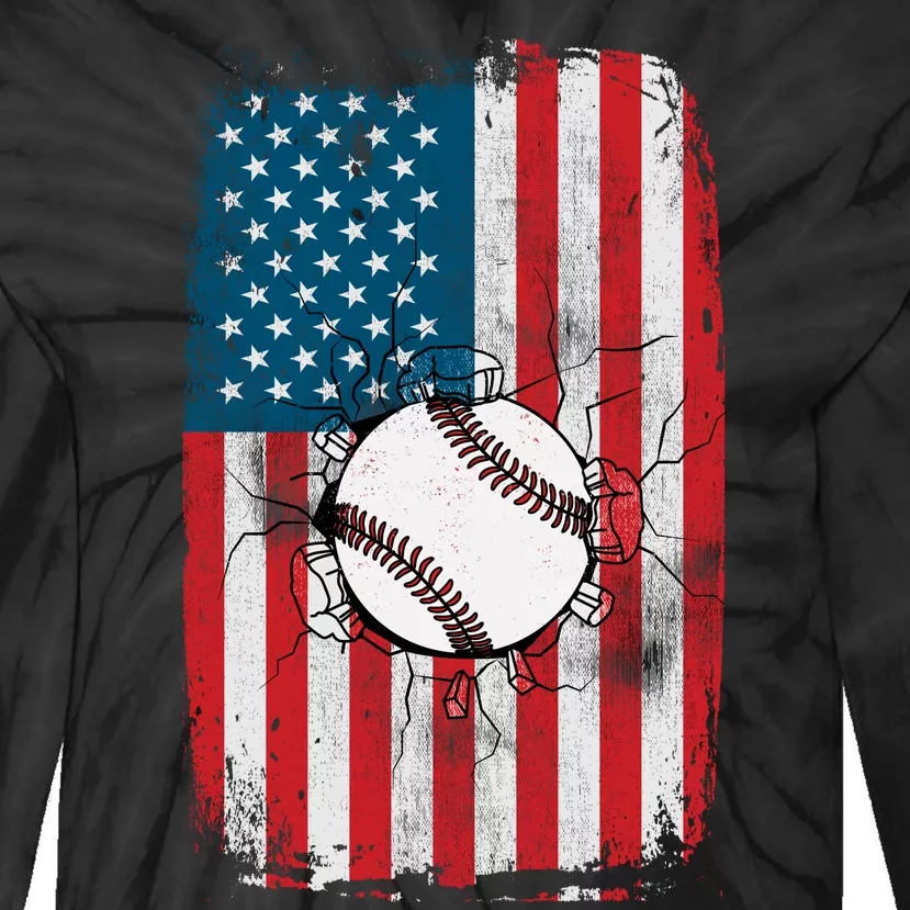 Distressed USA American Flag Baseball Tie-Dye Long Sleeve Shirt