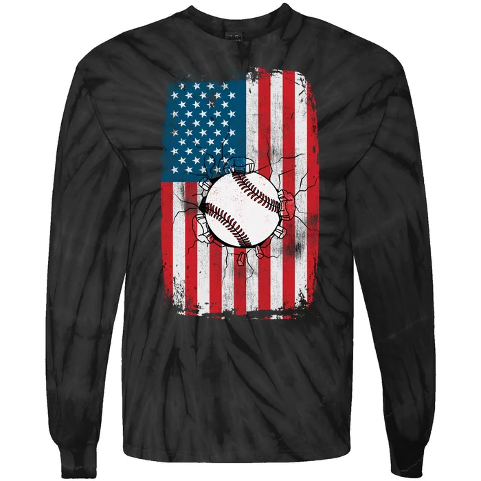 Distressed USA American Flag Baseball Tie-Dye Long Sleeve Shirt