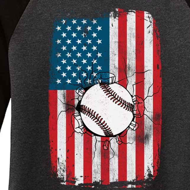 Distressed USA American Flag Baseball Women's Tri-Blend 3/4-Sleeve Raglan Shirt