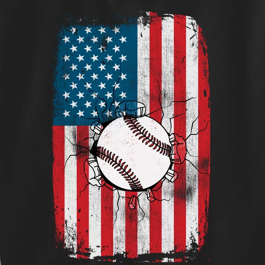 Distressed USA American Flag Baseball Kids Sweatshirt