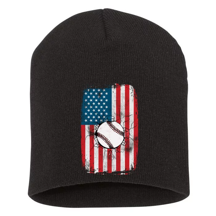 Distressed USA American Flag Baseball Short Acrylic Beanie