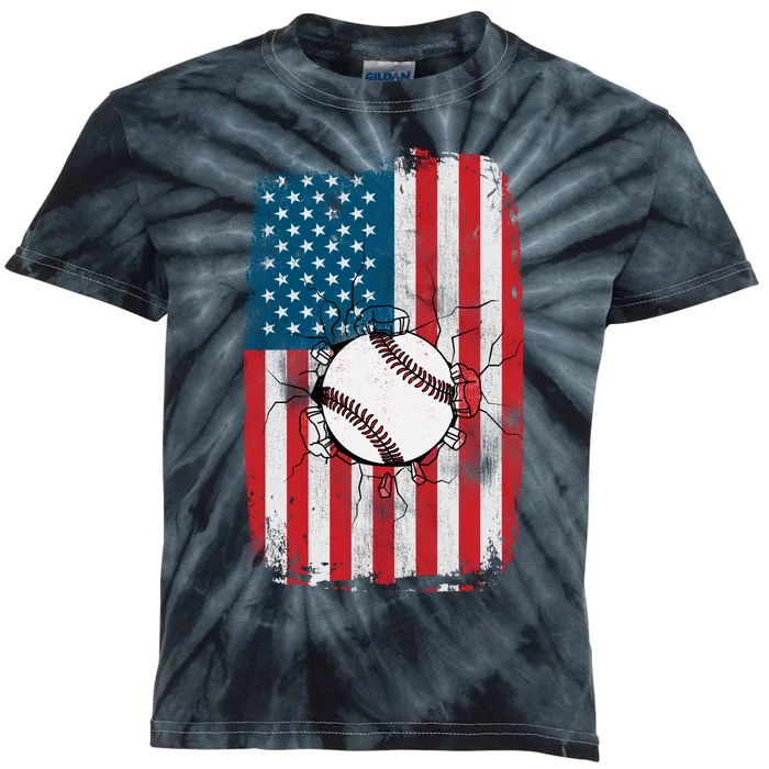 Distressed USA American Flag Baseball Kids Tie-Dye T-Shirt