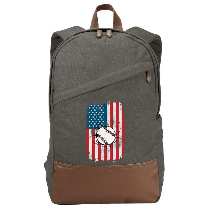 Distressed USA American Flag Baseball Cotton Canvas Backpack