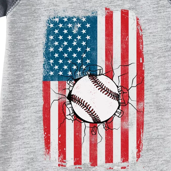 Distressed USA American Flag Baseball Infant Baby Jersey Bodysuit