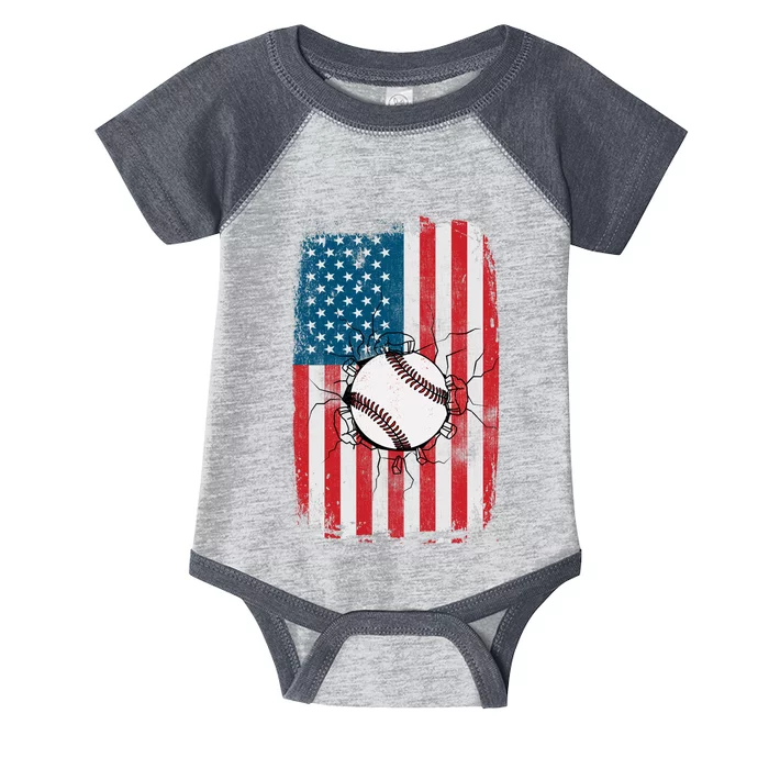 Distressed USA American Flag Baseball Infant Baby Jersey Bodysuit