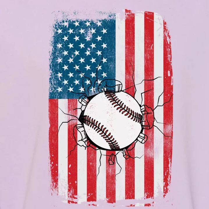 Distressed USA American Flag Baseball Garment-Dyed Sweatshirt