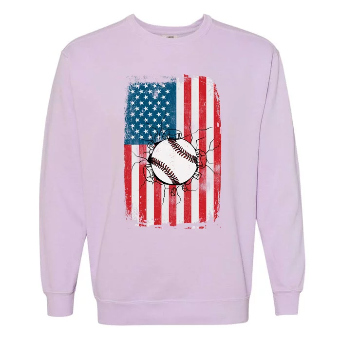 Distressed USA American Flag Baseball Garment-Dyed Sweatshirt