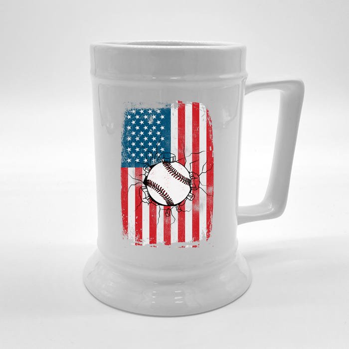 Distressed USA American Flag Baseball Front & Back Beer Stein