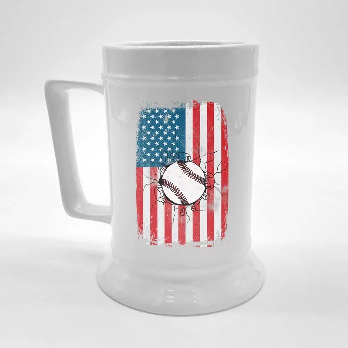 Distressed USA American Flag Baseball Front & Back Beer Stein