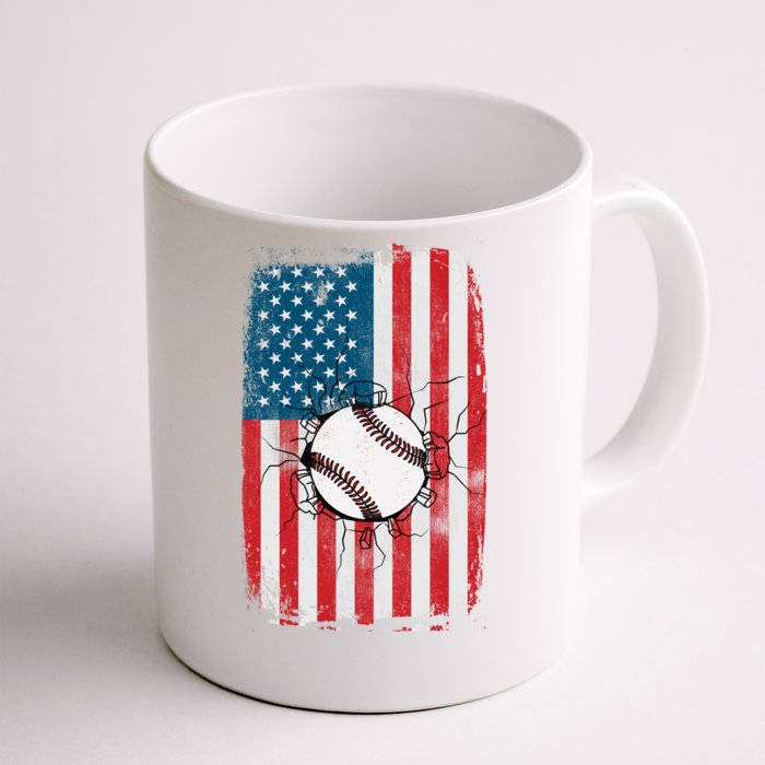 Distressed USA American Flag Baseball Front & Back Coffee Mug