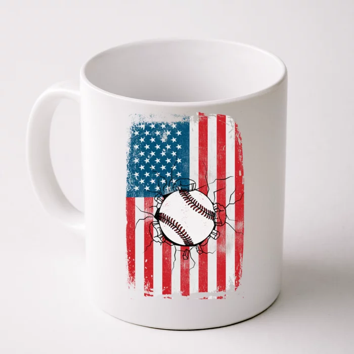 Distressed USA American Flag Baseball Front & Back Coffee Mug