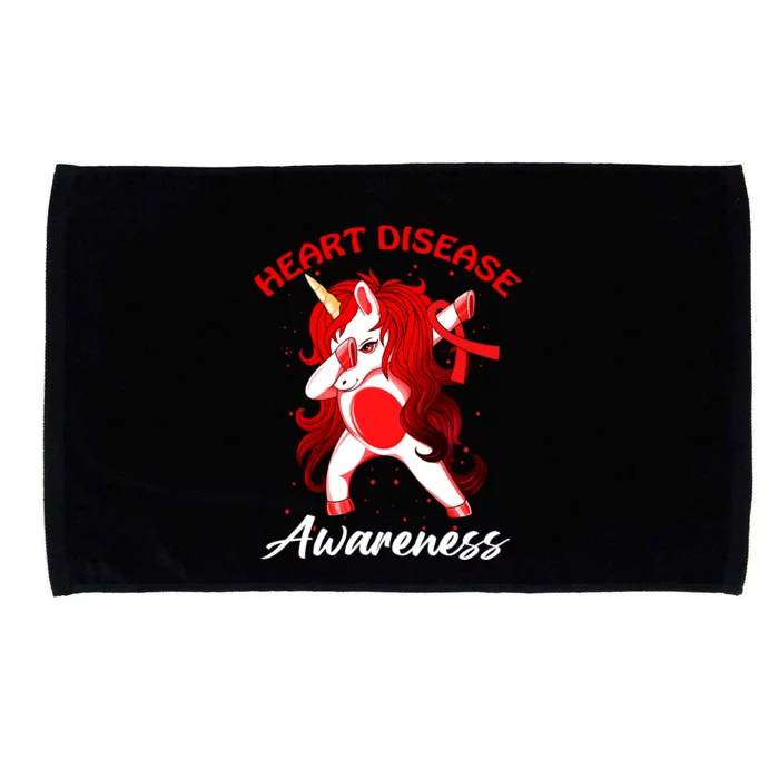 Dabbing Unicorn And Red Ribbon Heart Disease Awareness Month Gift Microfiber Hand Towel