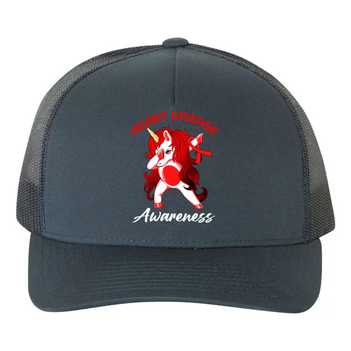 Dabbing Unicorn And Red Ribbon Heart Disease Awareness Month Gift Yupoong Adult 5-Panel Trucker Hat