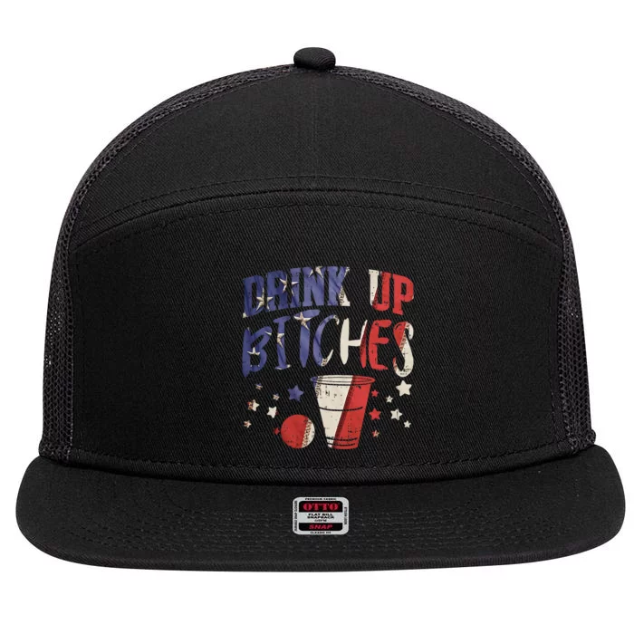 Drink Up Bitches Funny Usa 4th Of July Party Drinking Team 7 Panel Mesh Trucker Snapback Hat