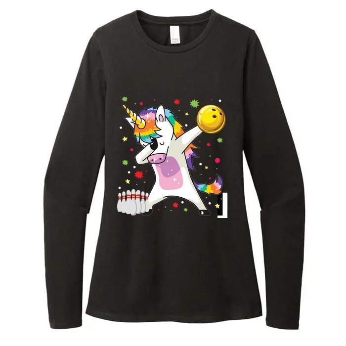 Dabbing Unicorn Bowling Funny Bowling Womens CVC Long Sleeve Shirt