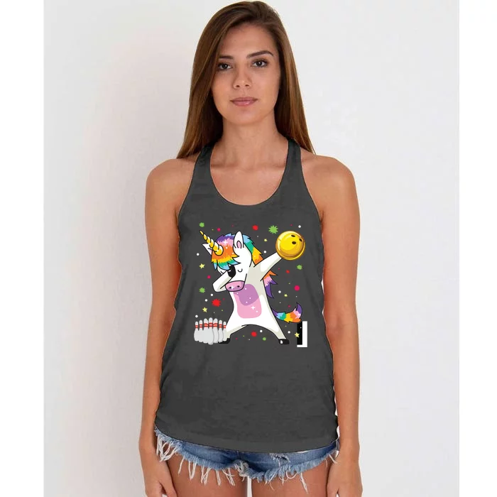 Dabbing Unicorn Bowling Funny Bowling Women's Knotted Racerback Tank