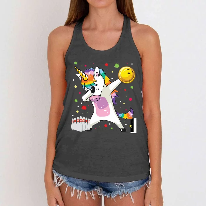 Dabbing Unicorn Bowling Funny Bowling Women's Knotted Racerback Tank