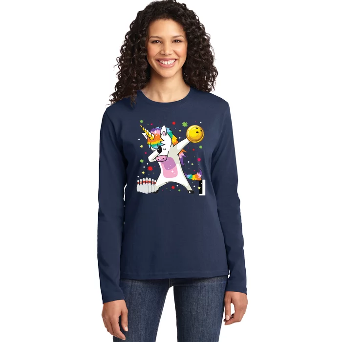 Dabbing Unicorn Bowling Funny Bowling Ladies Long Sleeve Shirt