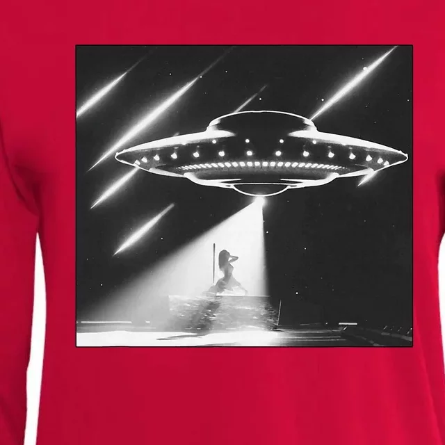 Down Ufo Bad Alien Funny Womens Cotton Relaxed Long Sleeve T-Shirt