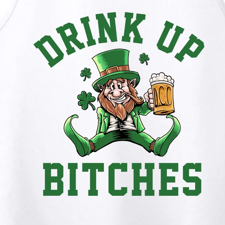 Drink Up Bitches Funny Leprechaun St Patrick's Day Performance Tank