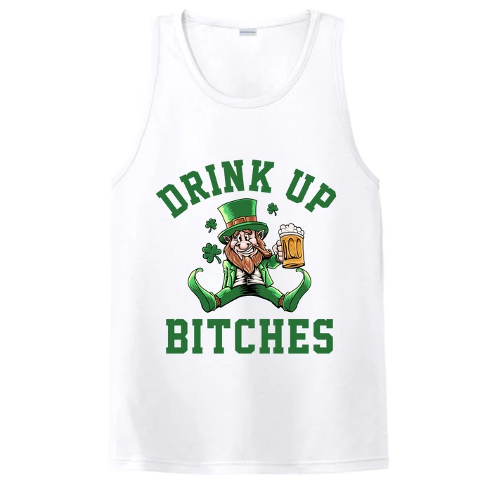 Drink Up Bitches Funny Leprechaun St Patrick's Day Performance Tank