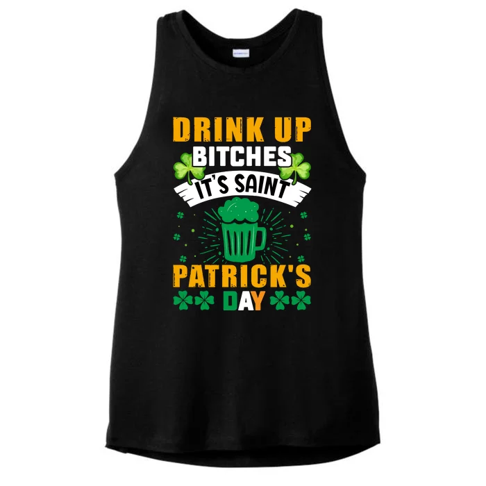 Drink Up Bitches It Funny St Ladies Tri-Blend Wicking Tank