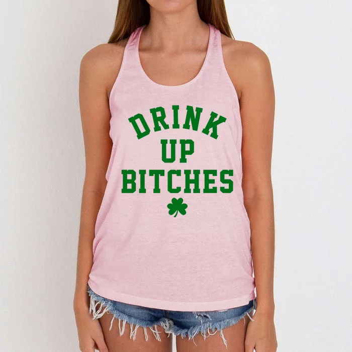 Drink Up Bitches Funny St Patrick's Day Party Women's Knotted Racerback Tank