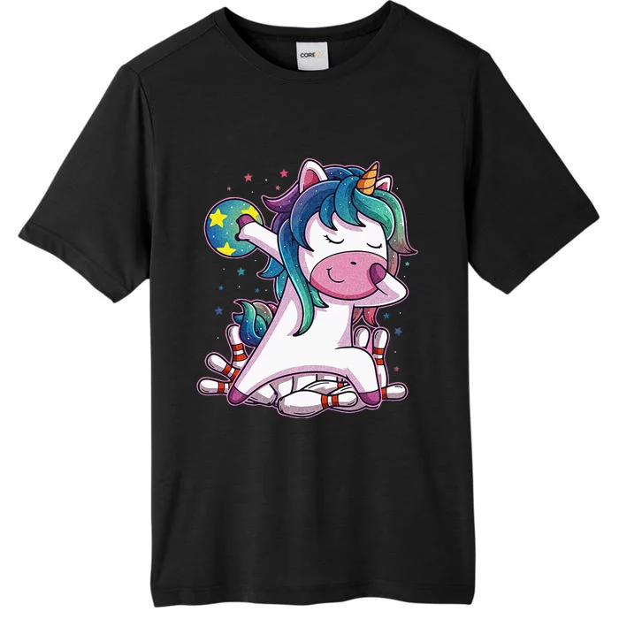 Dabbing Unicorn Bowling Birthday Party Gift For ChromaSoft Performance T-Shirt