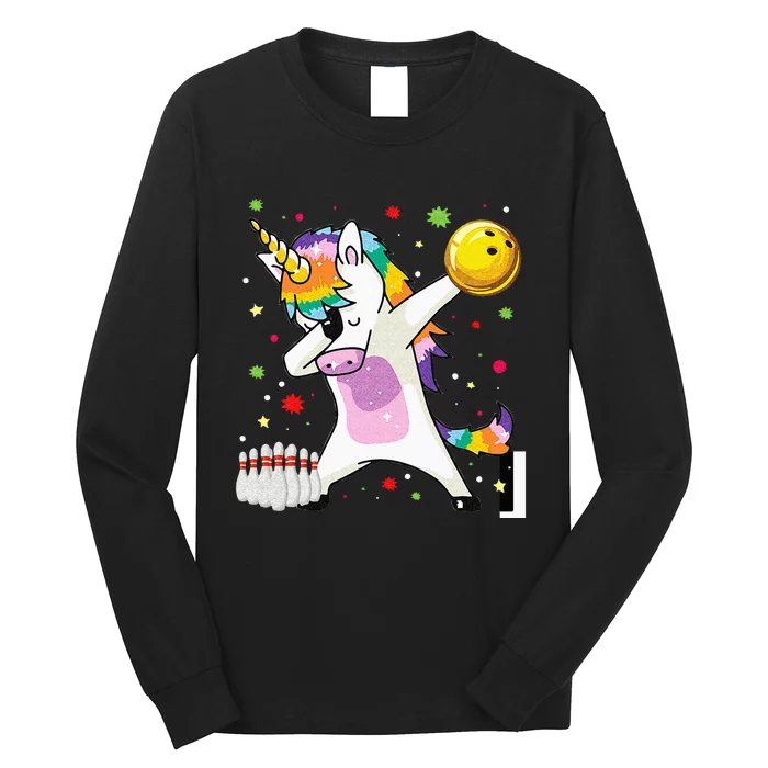 Dabbing Unicorn Bowling Funny Bowling Boy Girl Long Sleeve Shirt