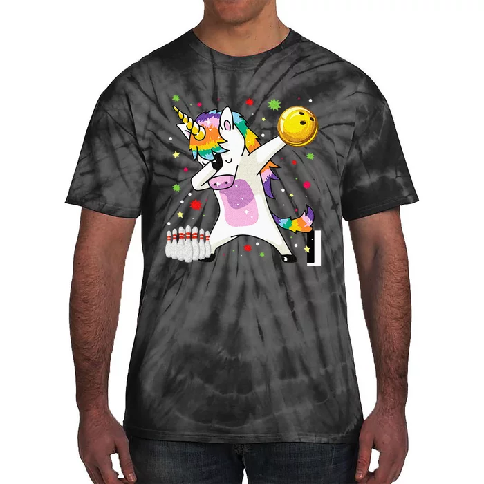 Dabbing Unicorn Bowling Funny Bowling Boy Girl Tie-Dye T-Shirt