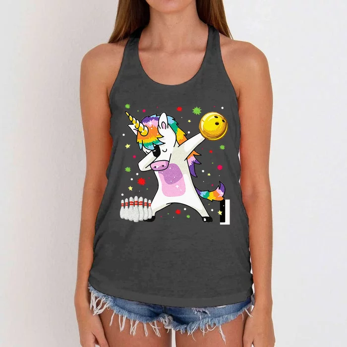 Dabbing Unicorn Bowling Funny Bowling Boy Girl Women's Knotted Racerback Tank