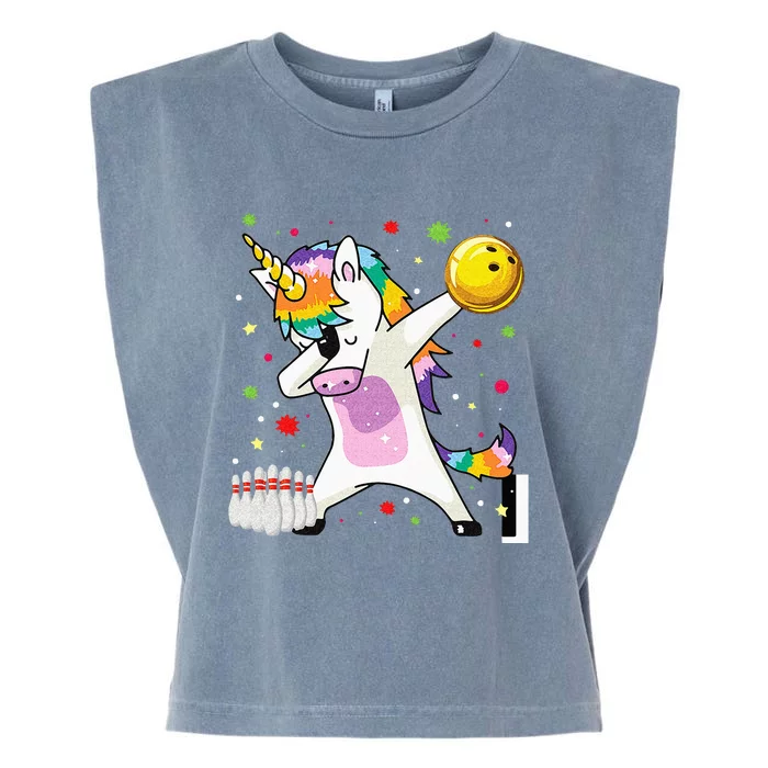 Dabbing Unicorn Bowling Funny Bowling Boy Girl Garment-Dyed Women's Muscle Tee