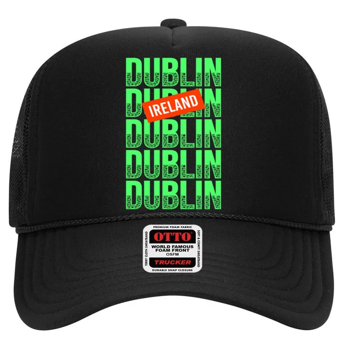 Dublin Ireland Typography High Crown Mesh Trucker Hat