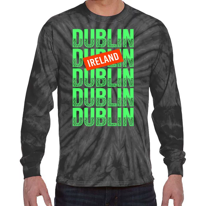 Dublin Ireland Typography Tie-Dye Long Sleeve Shirt