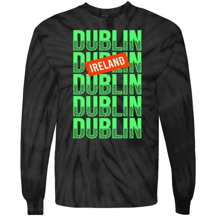 Dublin Ireland Typography Tie-Dye Long Sleeve Shirt