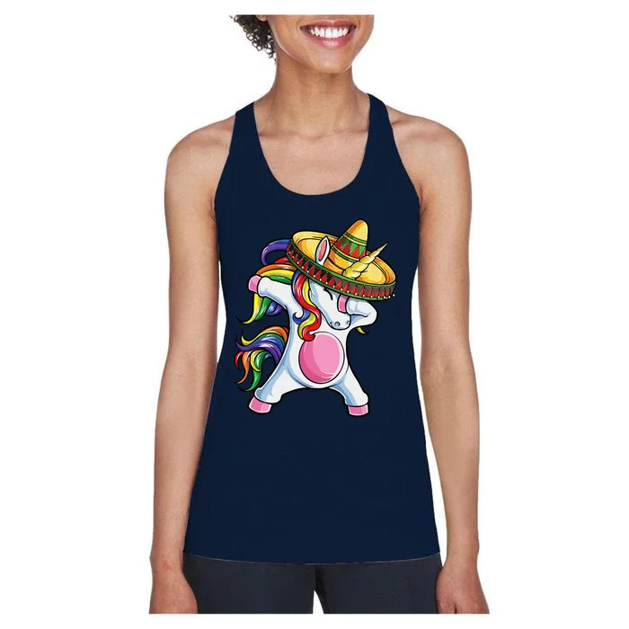 Dabbing Unicorn Cute Cinco De Mayo Women Mexican Women's Racerback Tank