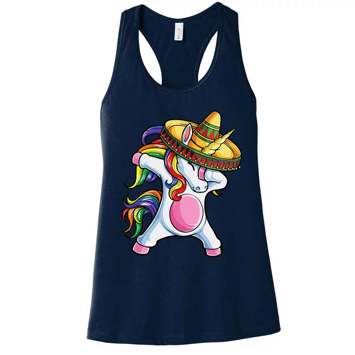 Dabbing Unicorn Cute Cinco De Mayo Women Mexican Women's Racerback Tank