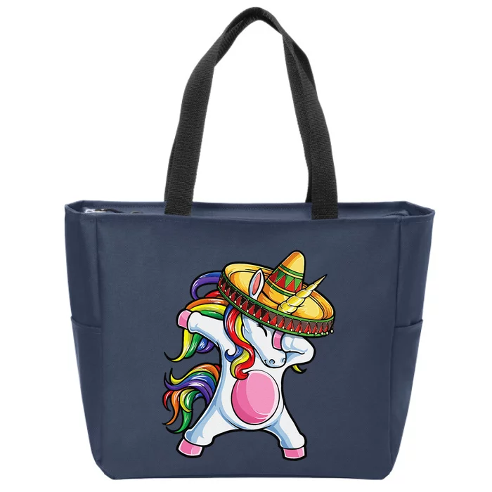 Dabbing Unicorn Cute Cinco De Mayo Women Mexican Zip Tote Bag