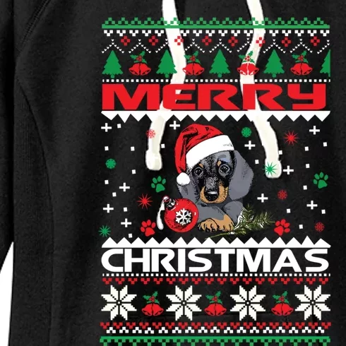 Dog Ugly Christmas Sweater Style Design Cute Dachshund Xmas Cute Gift Women's Fleece Hoodie