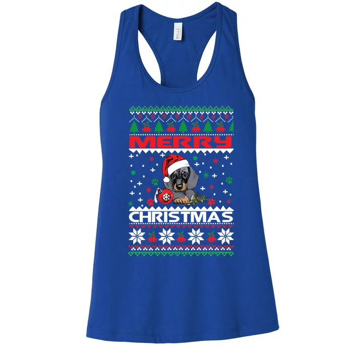 Dog Ugly Christmas Sweater Style Design Cute Dachshund Xmas Cute Gift Women's Racerback Tank