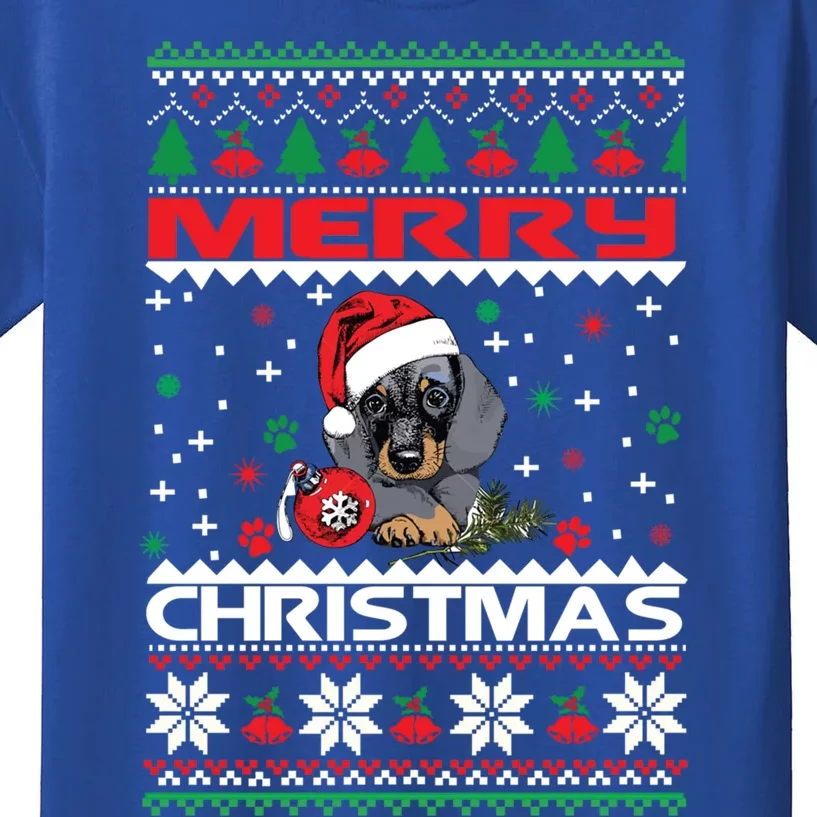 Dog Ugly Christmas Sweater Style Design Cute Dachshund Xmas Cute Gift Kids T-Shirt