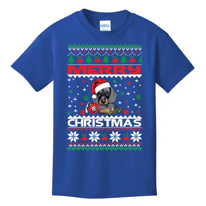 Dog Ugly Christmas Sweater Style Design Cute Dachshund Xmas Cute Gift Kids T-Shirt