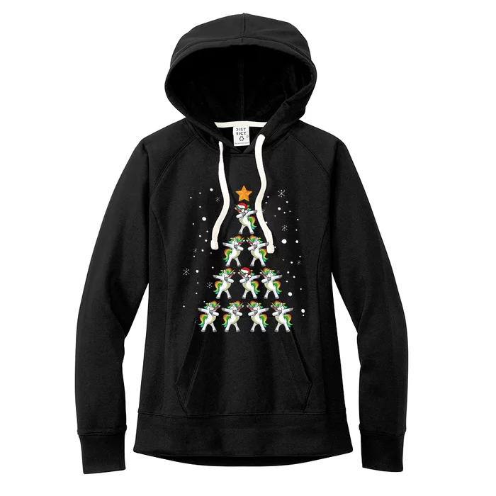 Dabbing Unicorn Christmas Gift Dab Christmas Tree Women's Fleece Hoodie