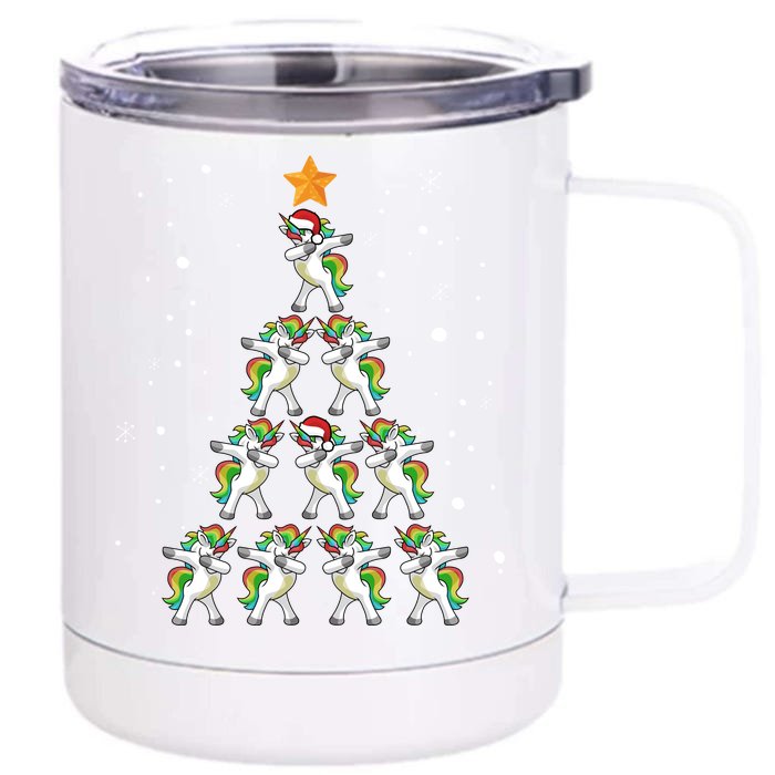 Dabbing Unicorn Christmas Gift Dab Christmas Tree Front & Back 12oz Stainless Steel Tumbler Cup