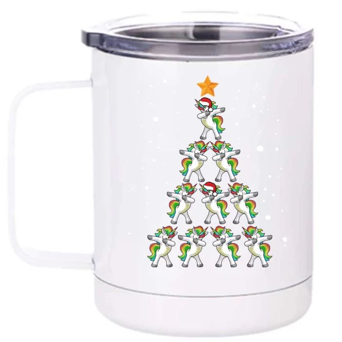 Dabbing Unicorn Christmas Gift Dab Christmas Tree Front & Back 12oz Stainless Steel Tumbler Cup